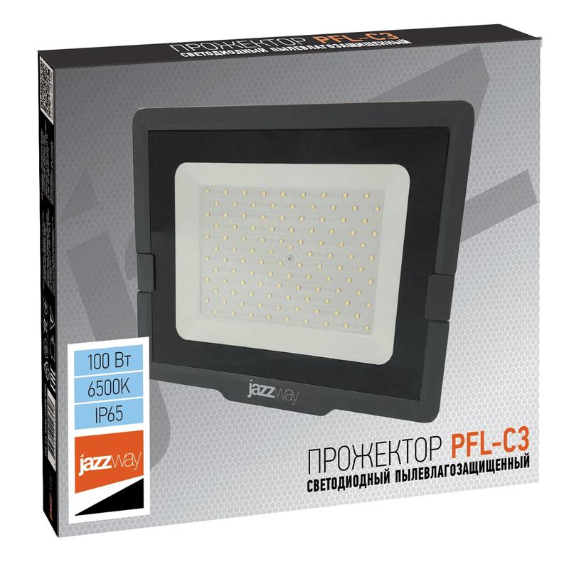 Прожектор светодиодный PFL-C3 100Вт 6500К IP65 ДО закален. прозр. стекло Pro JazzWay 5023628A